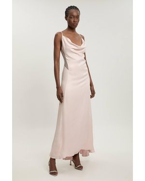 Karen Millen Lace Insert Satin Viscose Bias Cut Maxi Dress - Natural
