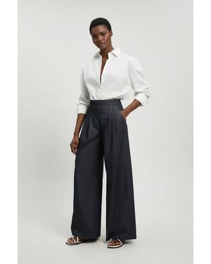 Karen Millen Tailored Denim Wide Leg Pleat Detail Trouser - Blue