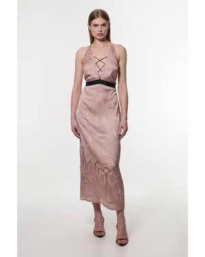 Karen Millen Amelia Graham Burnout Lace Up Detail Woven Column Dress - Pink