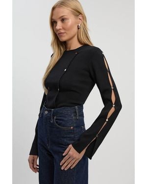 Karen Millen Viscose Blend Stud Detail Long Sleeve Knit Top - Blue