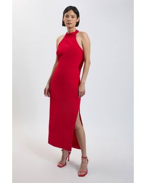 Karen Millen Petite Soft Tailored Halter Neck Open Back Maxi Dress