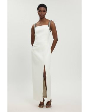 Karen Millen Compact Stretch Diamante Trim Detail Column Dress - White