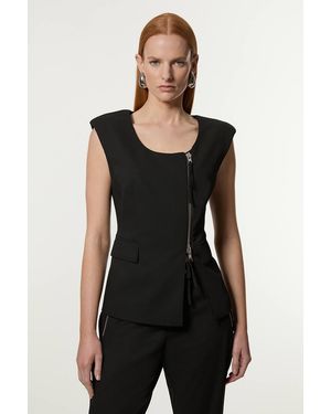 Karen Millen Tailored Viscose Zip Through Multi Stitch Waistcoat - Black