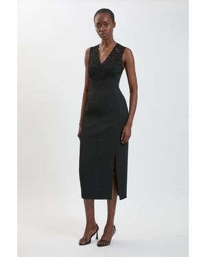 Karen Millen Compact Stretch Lace Detail Midi Dress - Black