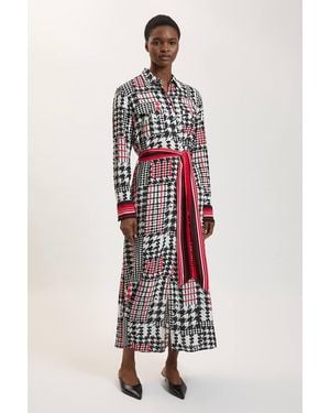 Karen Millen Dogtooth Print Viscose Woven Maxi Shirt Dress - Red