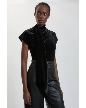 Karen Millen Velvet Cowl Neck Tie Detail Jersey Top - Black