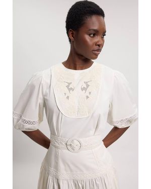 Karen Millen Poplin Belted Midi Dress - Natural