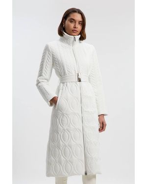 Karen Millen Multi Stitch Detail Belted Padded Midi Coat - White