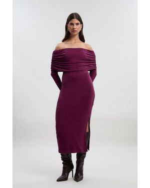 Karen Millen Off The Shoulder Brushed Textured Jersey Midi Dress - Purple