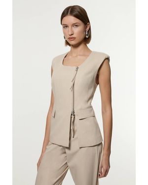 Karen Millen Tailored Viscose Zip Through Multi Stitch Waistcoat - Natural