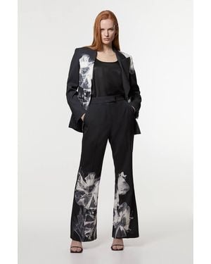 Karen Millen Tailored Crepe Placed Floral Wide Leg Trouser - Blue