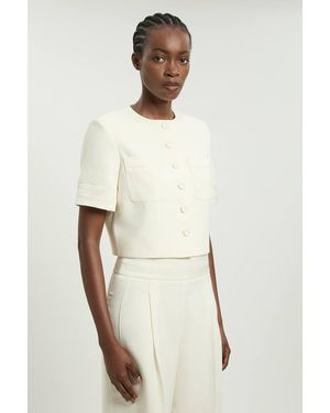 Karen Millen Petite Satin Tux Short Sleeve Tailored Jacket - Natural