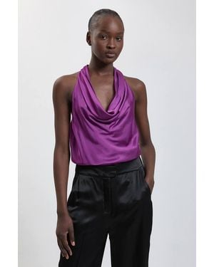 Karen Millen Viscose Satin Cowl Neck Top - Purple