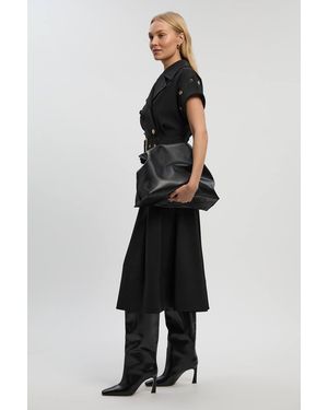 Karen Millen Polished Tailored Button Detail Pleated Midi Dress - Black