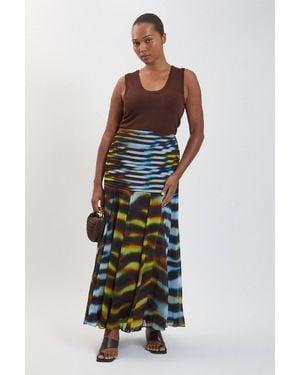 Karen Millen Plus Size Viscose Georgette Animal Print Drop Hem Woven Maxi Skirt - Multicolour
