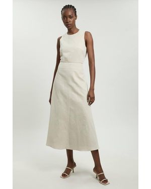 Karen Millen Premium Linen Clean Tailored Midi Dress - Natural