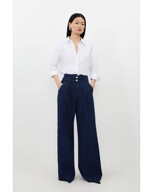 Karen Millen Denim Wide Leg Trousers - Blue