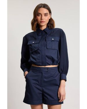 Karen Millen Utility Organdie Cropped Pocket Detail Bomber Jacket - Blue