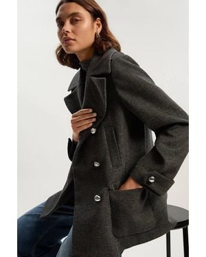 Karen Millen Brushed Wool Check Pocket Tailored Short Coat - Black
