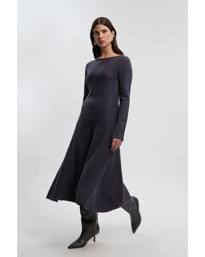 Karen Millen Compact Knit Wool Look Full Skirt Midi Dress - Blue