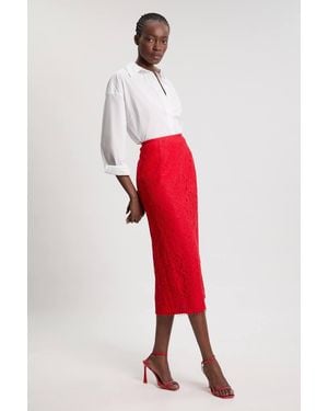 Karen Millen Lace Woven Midi Skirt - Red