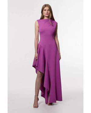 Karen Millen Scuba Drama Ruffle Hem Woven Maxi Dress - Purple