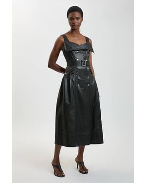 Karen Millen Faux Leather Trench Midi Dress - Black