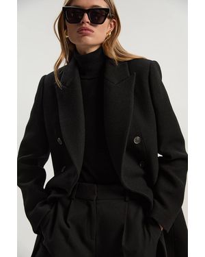 Karen Millen Wool Double Breasted Tailored Midi Coat - Black