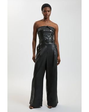 Karen Millen Faux Leather Trench Bandeau Jumpsuit - Blue
