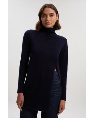 Karen Millen Wool Blend Deep Slip Longline Knit Top - Blue