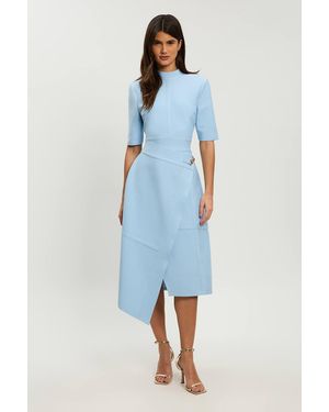 Karen Millen Petite Figure Form Bandage Asymmetric Knit Midi Dress - Blue