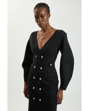 Karen Millen Wool Look Military Double Breasted Knitted Dress - Black