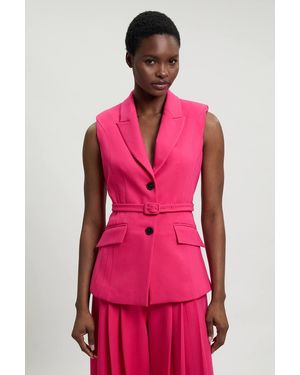 Karen Millen Tailored Structured Crepe Belted Sleeveless Blazer - Pink