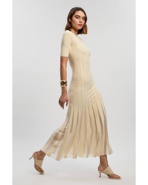 Karen Millen Viscose Blend Filament Full Skirt Knit Short Sleeve Midi Dress - Natural