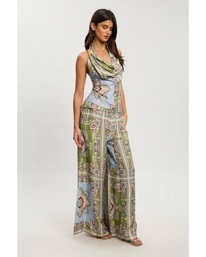 Karen Millen Petite Satin Viscose Patchwork Print Trouser - Multicolour