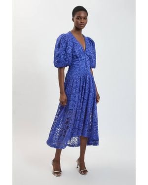Karen Millen Lace Ruffle Hem Midi Dress - Blue