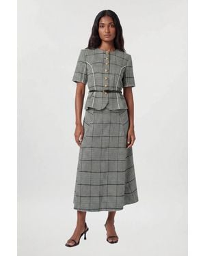 Karen Millen Petite Tailored Check Peplum Belted Midi Dress - Grey