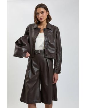 Karen Millen Faux Leather Tab Detail Bomber Jacket - Black