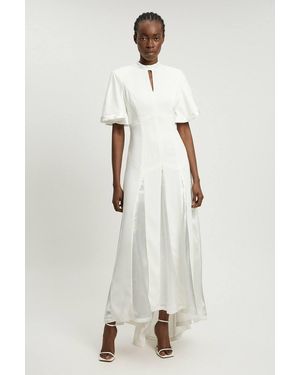 Karen Millen Satin Contrast Detail Woven Midi Dress - Natural