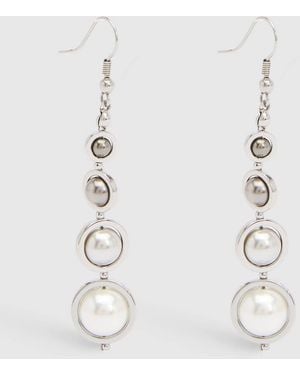 Karen Millen Logo Pearl Drop Earrings - Metallic