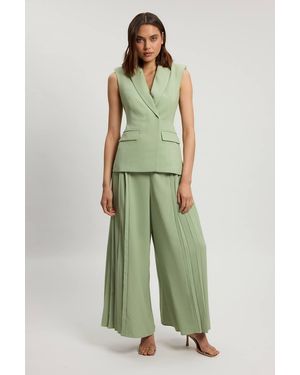 Karen Millen Tailored Crepe Asymmetric Pleat Wide Leg Jumpsuit - Green