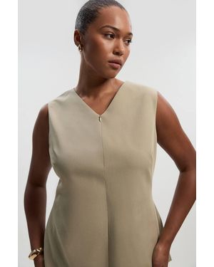 Karen Millen Plus Size Polished Viscose Sleeveless Tailored Zip Front Top - Brown