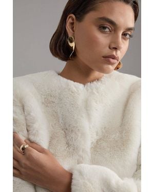 Karen Millen Collarless Faux Fur Jacket - White