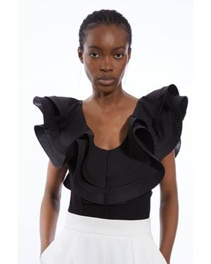 Karen Millen Cotton Ruffle Detail Bodysuit - Black