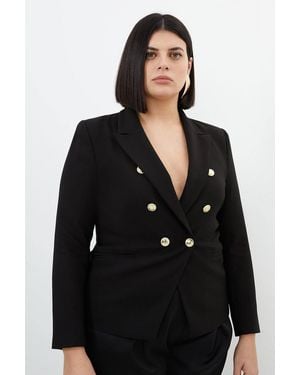 Karen Millen Plus Size Forever Tailored Button Military Blazer - Black