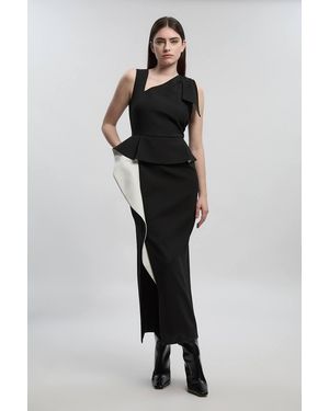 Karen Millen Compact Stretch Ruffle Peplum Belted Pencil Midi Dress - Black