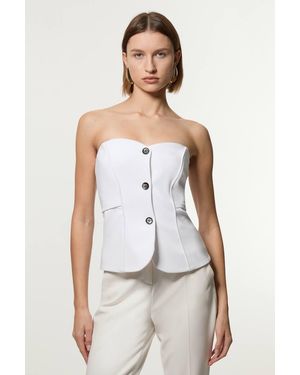 Karen Millen Tailored Contrast Tipped Stitch Detail Bandeau Waistcoat - White