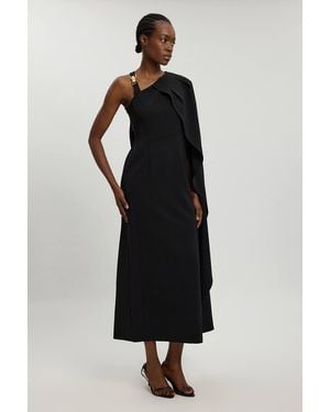 Karen Millen Compact Viscose Asymmetric Detail Maxi Dress - Black