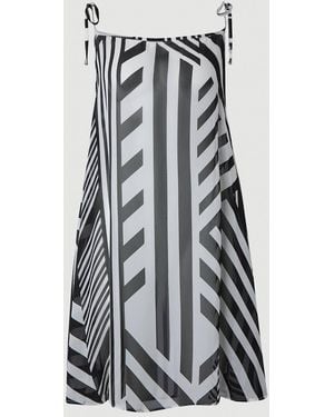 Karen Millen Viscose Georgette Stripe Beach Skirt - White