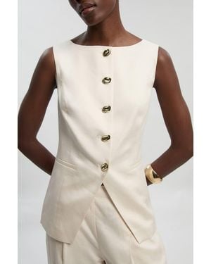 Karen Millen Tailored Linen Statement Button Front Waistcoat - Natural